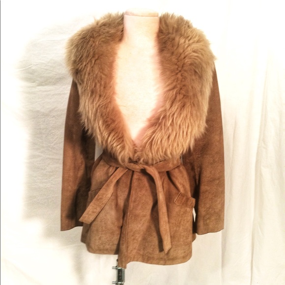 Vintage Jackets & Blazers - Vintage Suede Faux Fur trimmed Rock Jacket Medium